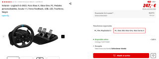 Volante Logitech G G923, Para Xbox X, Xbox One, PC, Pedales personalizables por 247€ (newsletter por 237€)