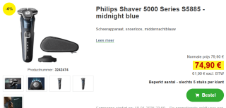 Philips S5885/35 series 5000 Scheerapparaat voor €74,90 bij Proshop
