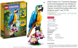 LEGO 31136 Creator 3 in 1 Exotische Papegaai voor €16,38 met Amazon Prime