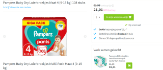 Pampers Baby Dry Nappy Pants - Maat 4 (9-15kg) - 108 stuks voor €21,01 bij Plein