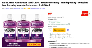 3 flessen Listerine® Total Care Teeth Protection Mondspoeling 500 ML voor €9,58 met Bol select