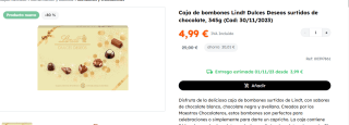 Caja de bombones surtidos Lindt Dulces 345gr por 4.99€