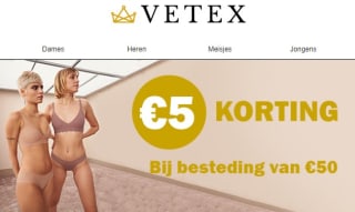 €5 korting bij besteding vanaf €50 bij Vetex