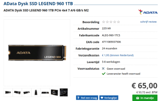 AData Dysk SSD LEGEND 960 1TB voor €65 bij Informatique