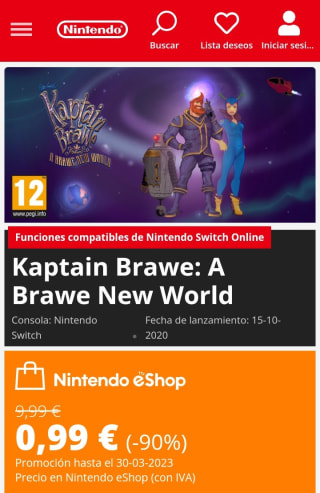 Kaptain Brawe: A Brawe New World Nintendo Switch por 0,99€.