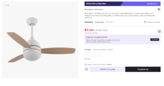 Ventilador de techo con motor DC modelo Maestral en 3 colores disponibles, Led integrado con sistema CCT Regulable, con Memoria de color y temporizador por 61.59€ (Cuenta Nueva 49.59€)