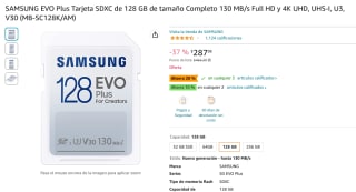 Tarjeta SD Samsung Evo Plus 128GB por $417.34 en Amazon