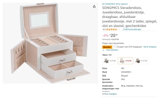 SONGMICS sieradendoos voor €19,49 bij Amazon NL