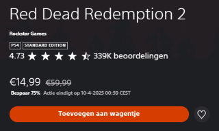 Red Dead Redemption 2 voor €14,99 in de PS-store