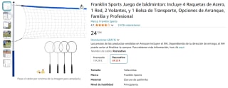 Juego de bádminton: Incluye 4 Raquetas de Acero, 1 Red, 2 Volantes, y 1 Bolsa de Transporte por 24,12€