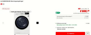 LG RH80V9AV4N Warmtepompdroger voor €660,29 bij de Mediamarkt