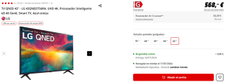 Televisor QNED 43" - LG 43QNED756RA, UHD 4K, Procesador Inteligente α5 4K Gen6, Smart TV por 454.2€