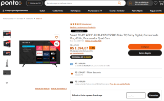 Smart TV da AOC de 43 polegadas em Full HD - R$ 1.394,07