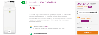 Lavadora AEG LTA6G7331E por 448€