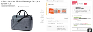 Maletín Herschel Gibson Messenger portátil 15,6'' por 18,99€