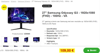 Samsung S27DG300EU computer monitor 68,6 cm (27") 1920 x 1080 Pixels Full HD LCD voor €109 bij proshop