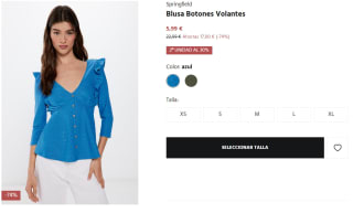 Blusa Botones Volantes para Mujer Springfield por 5.99€
