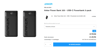 2-pack Anker Power Bank 325 - USB-C Powerbank voor €49,95