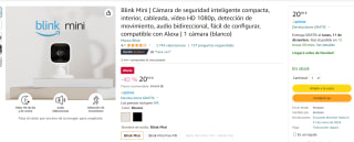 Blink Mini Cámara de seguridad inteligente compacta, interior por 20,99€