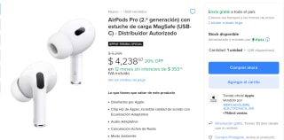 AirPods Pro 2da Gen con Estuche por $3,815 en Mercado Libre
