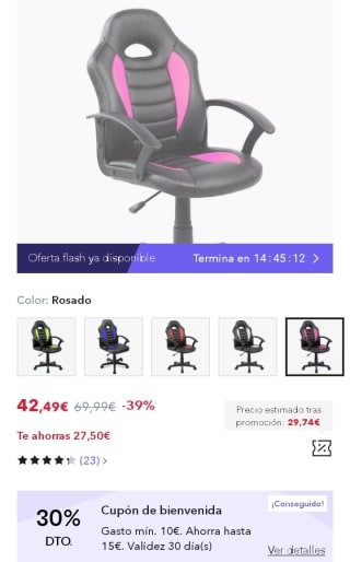 Silla Gaming T-Lovendo por 29,74€.