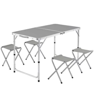 Mesa de camping Portátil Plegable Multiusos 120x60cm 4 Taburetes por 29,39€