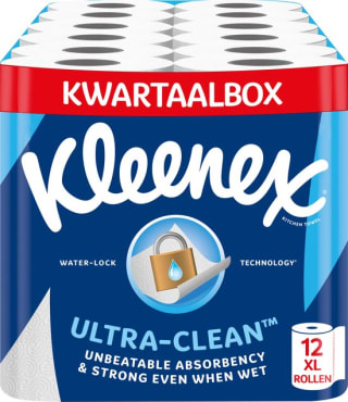 12 rollen Kleenex Keukenpapier Ultra Clean Maxi XL voor €16,49 bij Bol.com