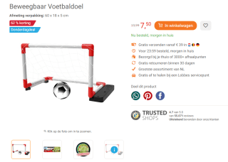 Beweegbaar Voetbaldoel voor €7,50 bij Lobbes