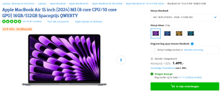 Apple MacBook Air (2024) 15.3 - M3 - 16 GB - 512 GB - Spacegrijs voor €1.499 bij Coolblue
