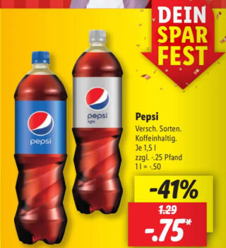 Pepsi 1.5L voor €0.75 in de Lidl in Duitsland