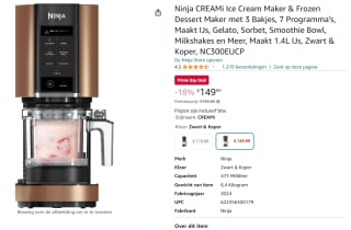 Ninja CREAMi Ice Cream Maker & Frozen Dessert Maker voor €149,99 met Amazon Prime