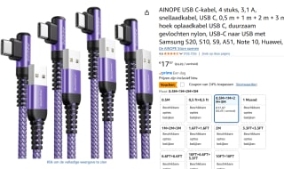 AINOPE USB C-kabel, 4 stuks voor €13,65 bij Amazon