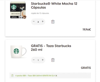 Gratis taza Taza Starbucks por compra de 4 paquetes capsulas