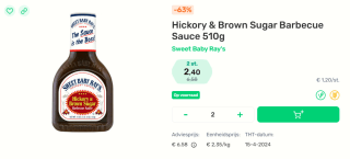 2 flessen Sweet Baby Ray's Hickory & Brown Sugar Barbecue Sauce 510g voor €2,40 bij Foodello