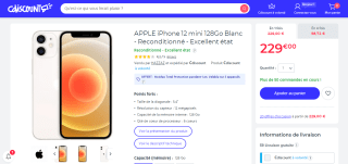 Smartphone Apple Iphone 12 mini 128 Go Blanc à 229€