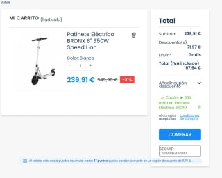 Patinete Eléctrico BRONX 8" 350W Speed Lion por 167,94€