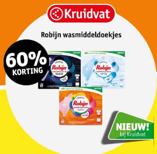 60%korting op ROBIJN WASMIDDEL Doekjes bij Kruidvat