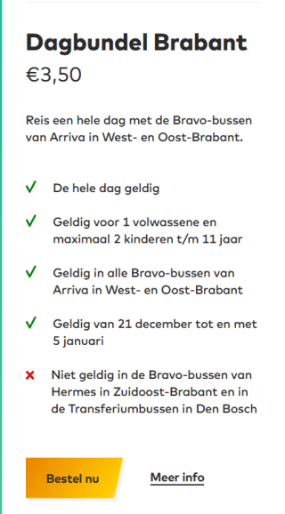 Arriva Dagbundel Brabant voor €3,50