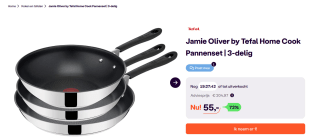 Tefal Jamie Oliver Koekenpannenset - koekenpan 24 + koekenpan 28 + wokpan van 28 cm voor €55 bij ibood