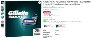 25 Gillette Mach3 navulmesjes voor €44,89 bij Amazon NL