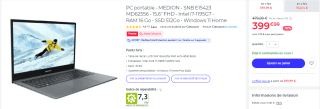 Pc Portable 15.6" Medion à 399,99€