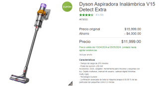 Dyson Aspiradora Inalámbrica V15 Detect Extra por $11,999 en Costco