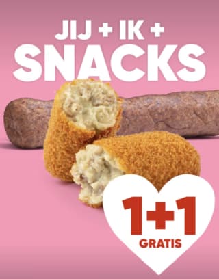 1+1 gratis op snacks dmv code bij Kwalitaria