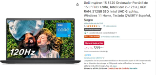 Portátil Dell Inspiron 15 3520 Intel Core i5-1235U, 8GB RAM, 512GB SSD por 399€