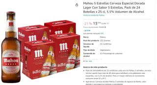 Pack 24 botellines Mahou 5 Estrellas Cerveza Especial Dorada Lager por 13,19€