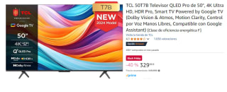 Televisor QLED Pro de 50" TCL 50T7B, 4K Ultra HD, HDR Pro, Smart TV Powered by Google TV (Dolby Vision & Atmos, Motion Clarity, Control por Voz Manos Libres, Compatible con Google por 329€