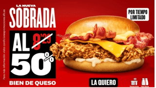 Código 50% Descuento Nueva Hamburguesa La sobrada en restaurantes KFC