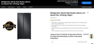 Refrigerador Side By Side 28 pies por $20,177 en Samsung Store