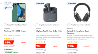Tot 22% korting op Fairphone buds, smartphones en koptelefoons bij Bol.com
