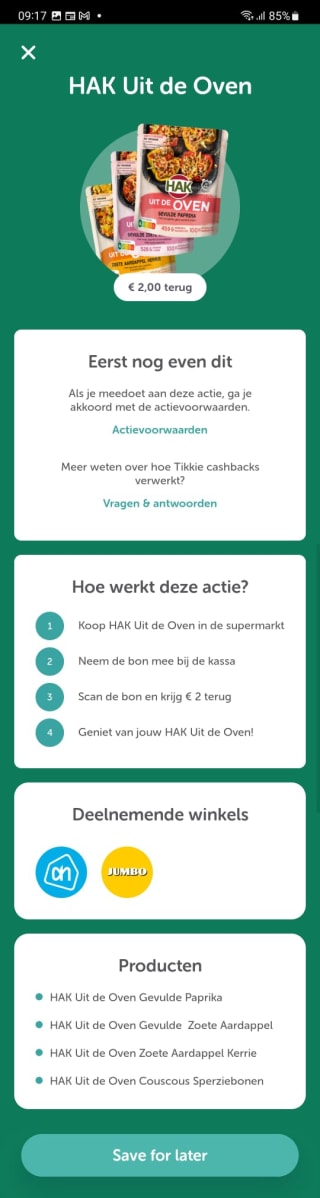€0,50 verdienen met HAK uit de oven ( Cashback + Allerhande )